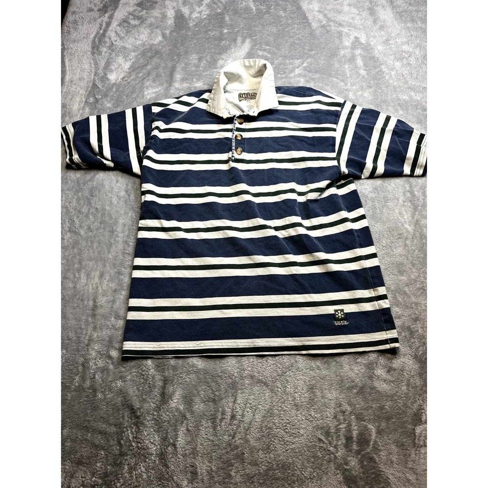 VTG Tag Rag Polo Men's Size M/L Stripped Blue White Green Cotton